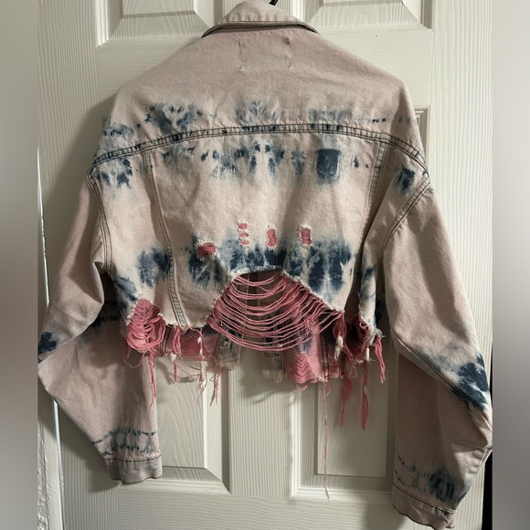 Signature 8 Denim Pink Distressed Cropped Jean Jacket Size:M - Picture 4 of 8